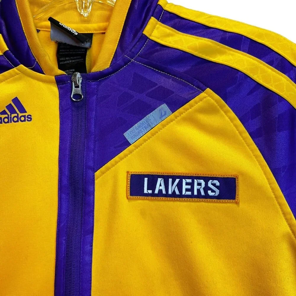 2013 Adidas Los Angeles Lakers Gold Pre Game Warm up Jacket Youth Teen XL Kobe - Picture 2 of 11
